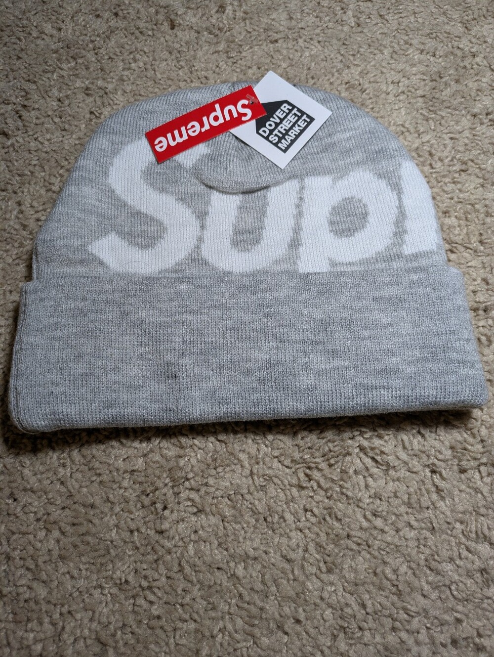 Supreme Big Logo Beanie Heather Grey NWT